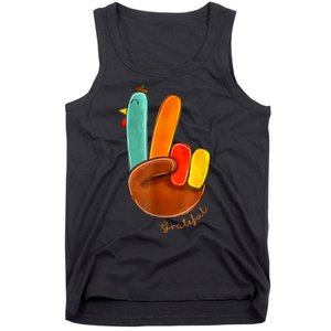 Cute Thanksgiving Turkey Peace Sign Grateful Tank Top