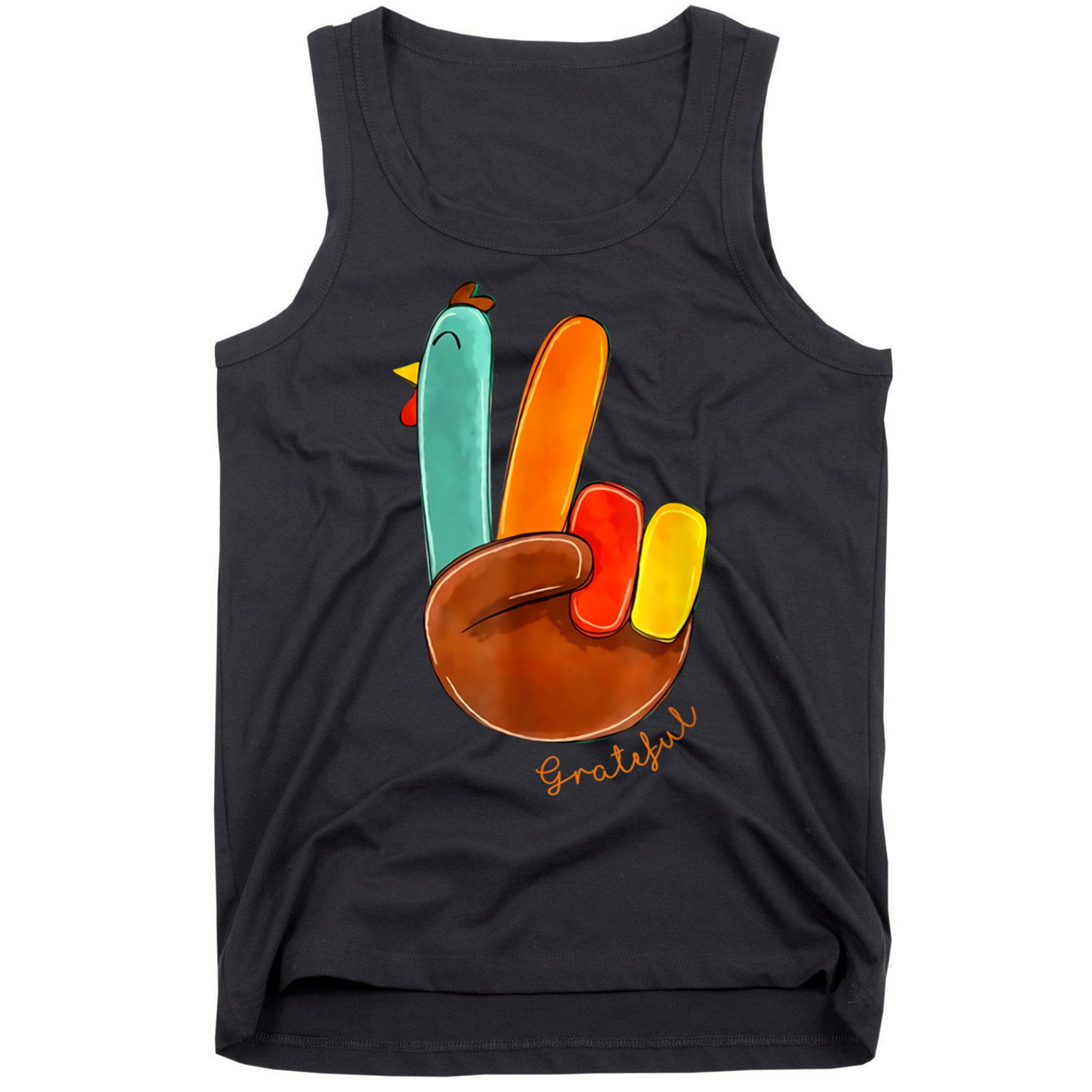 Cute Thanksgiving Turkey Peace Sign Grateful Tank Top