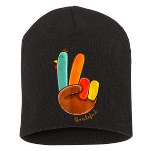 Cute Thanksgiving Turkey Peace Sign Grateful Short Acrylic Beanie