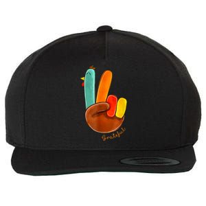 Cute Thanksgiving Turkey Peace Sign Grateful Wool Snapback Cap