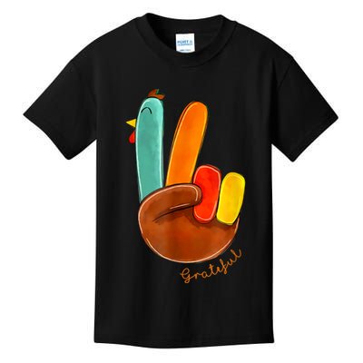 Cute Thanksgiving Turkey Peace Sign Grateful Kids T-Shirt