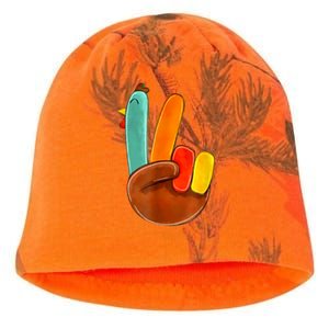 Cute Thanksgiving Turkey Peace Sign Grateful Kati - Camo Knit Beanie