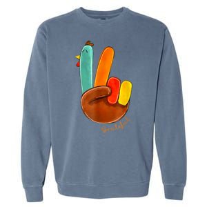 Cute Thanksgiving Turkey Peace Sign Grateful Garment-Dyed Sweatshirt