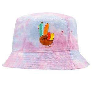 Cute Thanksgiving Turkey Peace Sign Grateful Tie-Dyed Bucket Hat