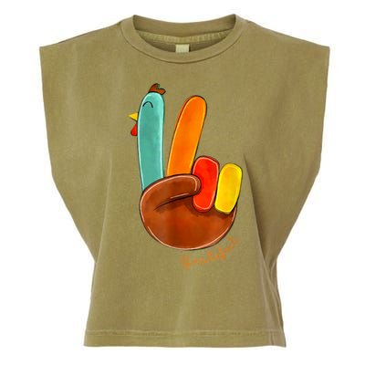 Cute Thanksgiving Turkey Peace Sign Grateful Garment-Dyed Women's Muscle Tee