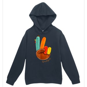 Cute Thanksgiving Turkey Peace Sign Grateful Urban Pullover Hoodie