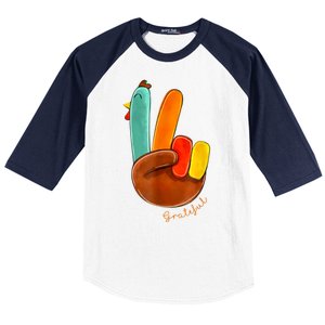 Cute Thanksgiving Turkey Peace Sign Grateful Baseball Sleeve Shirt