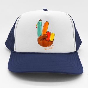 Cute Thanksgiving Turkey Peace Sign Grateful Trucker Hat