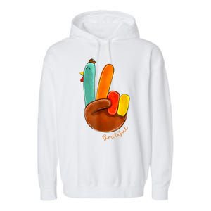 Cute Thanksgiving Turkey Peace Sign Grateful Garment-Dyed Fleece Hoodie