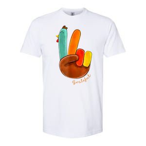 Cute Thanksgiving Turkey Peace Sign Grateful Softstyle CVC T-Shirt