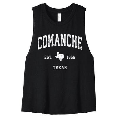 Comanche Texas Tx Vintage Athletic Sports Women's Racerback Cropped Tank