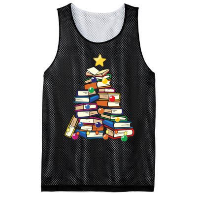 Christmas Tree Teachers Love Reading Books Librarian Nerds Mesh Reversible Basketball Jersey Tank