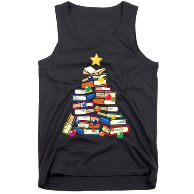 Christmas Tree Teachers Love Reading Books Librarian Nerds Tank Top