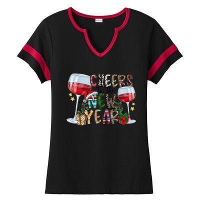 Cheers To The New Year Christmas Santa Hat Wine Lover Meaningful Gift Ladies Halftime Notch Neck Tee