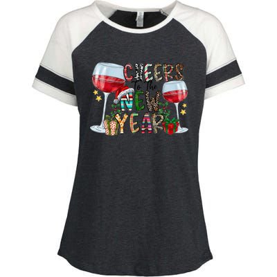 Cheers To The New Year Christmas Santa Hat Wine Lover Meaningful Gift Enza Ladies Jersey Colorblock Tee