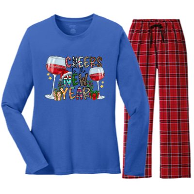 Cheers To The New Year Christmas Santa Hat Wine Lover Meaningful Gift Women's Long Sleeve Flannel Pajama Set 