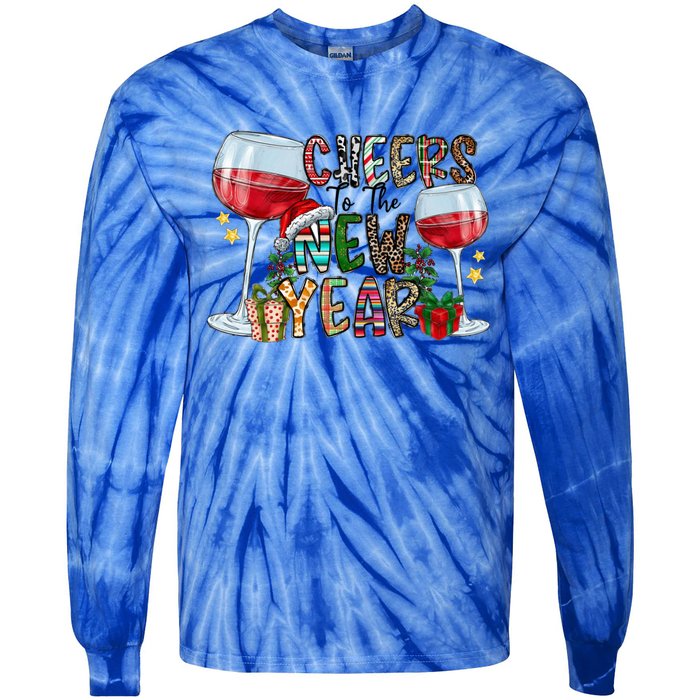 Cheers To The New Year Christmas Santa Hat Wine Lover Meaningful Gift Tie-Dye Long Sleeve Shirt