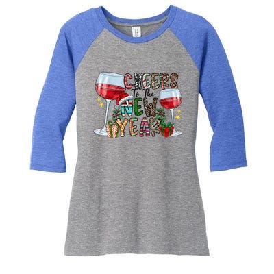 Cheers To The New Year Christmas Santa Hat Wine Lover Meaningful Gift Women's Tri-Blend 3/4-Sleeve Raglan Shirt