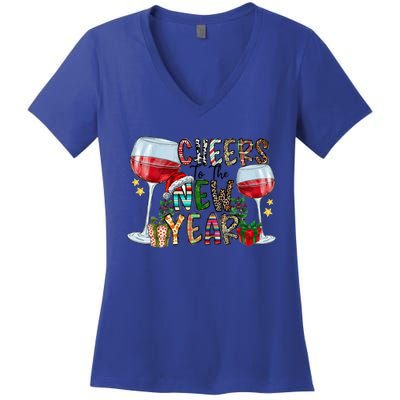 Cheers To The New Year Christmas Santa Hat Wine Lover Meaningful Gift Women's V-Neck T-Shirt