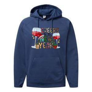 Cheers To The New Year Christmas Santa Hat Wine Lover Meaningful Gift Performance Fleece Hoodie