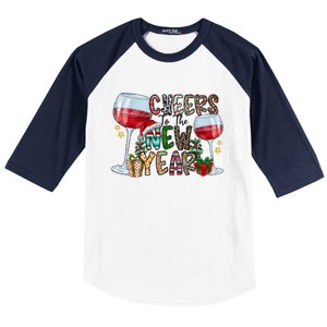 Cheers To The New Year Christmas Santa Hat Wine Lover Meaningful Gift Baseball Sleeve Shirt