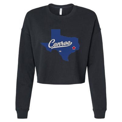 Conroe Texas TX Map Cropped Pullover Crew