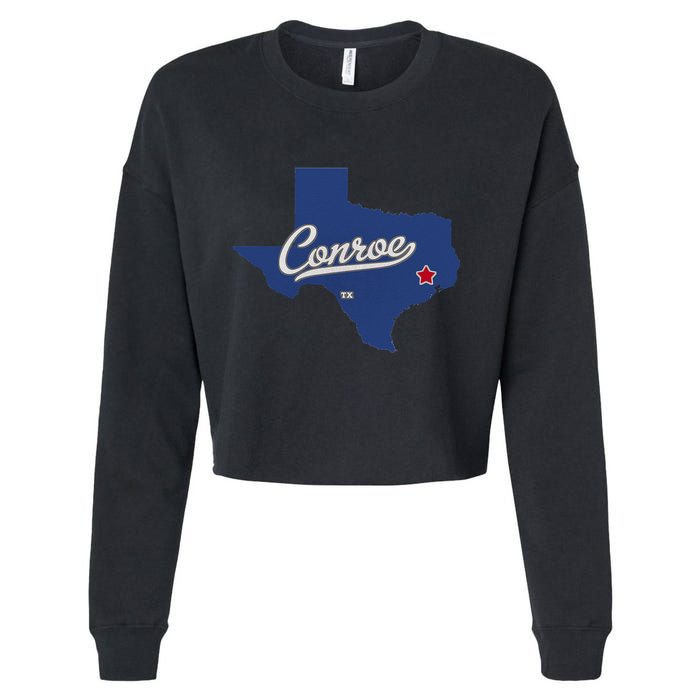 Conroe Texas TX Map Cropped Pullover Crew