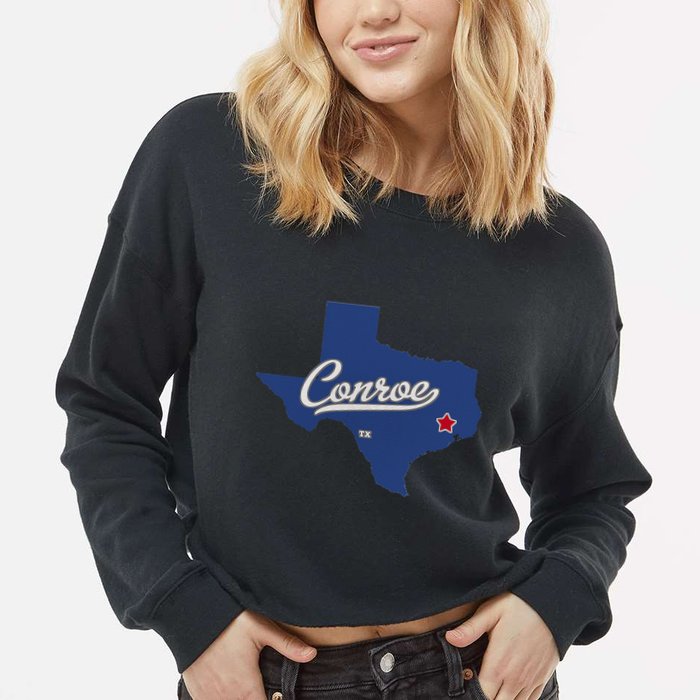 Conroe Texas TX Map Cropped Pullover Crew