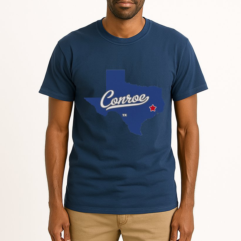 Conroe Texas TX Map Tall T-Shirt