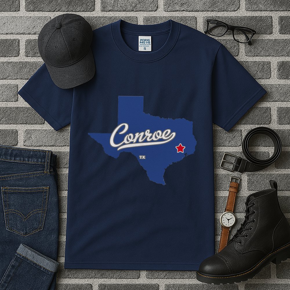 Conroe Texas TX Map Tall T-Shirt