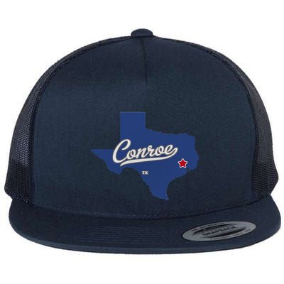 Conroe Texas TX Map Flatbill Hat