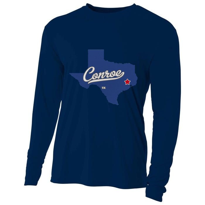 Conroe Texas TX Map Cooling Performance Long Sleeve Crew