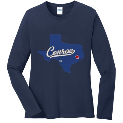 Conroe Texas TX Map Ladies Long Sleeve Shirt