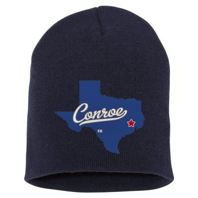Conroe Texas TX Map Short Acrylic Beanie