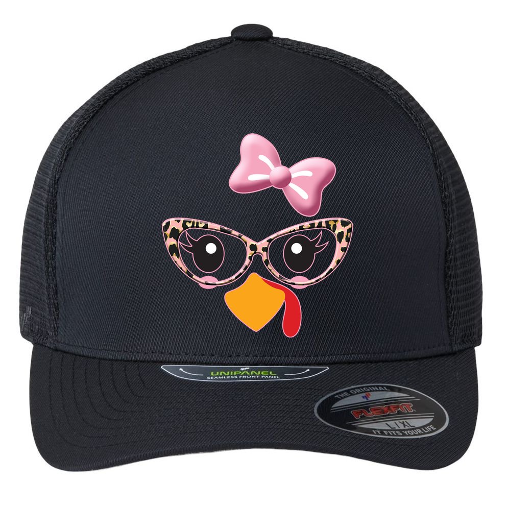 Cute Thanksgiving Turkey Girl Flexfit Unipanel Trucker Cap