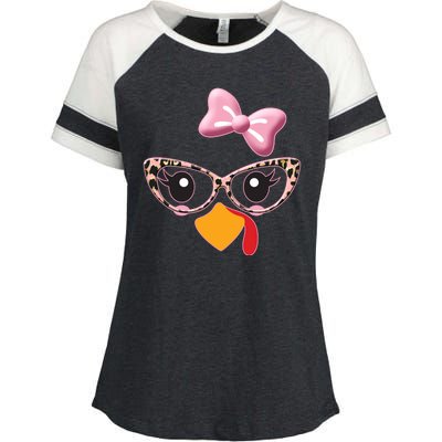 Cute Thanksgiving Turkey Girl Enza Ladies Jersey Colorblock Tee