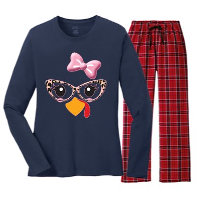 Cute Thanksgiving Turkey Girl Women's Long Sleeve Flannel Pajama Set 