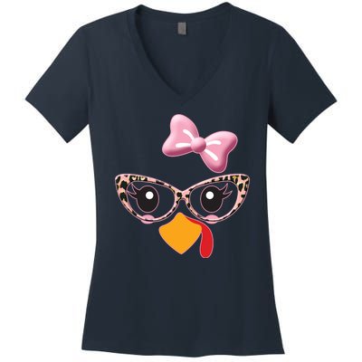 Cute Thanksgiving Turkey Girl Women's V-Neck T-Shirt