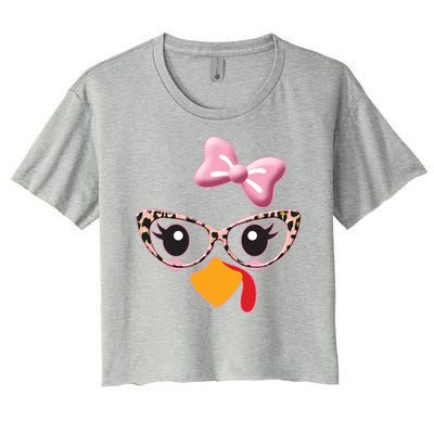 Cute Thanksgiving Turkey Girl Women's Crop Top Tee