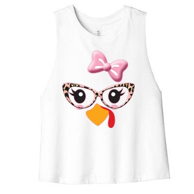 Cute Thanksgiving Turkey Girl Women's Racerback Cropped Tank