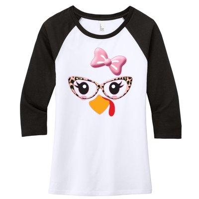 Cute Thanksgiving Turkey Girl Women's Tri-Blend 3/4-Sleeve Raglan Shirt