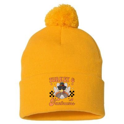 Cute Turkey & Tantrums Baby Boy Funny Thanksgiving Pom Pom 12in Knit Beanie