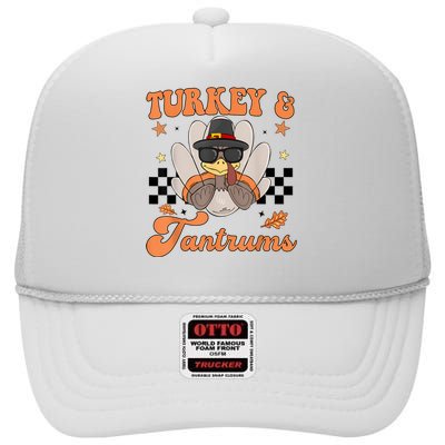 Cute Turkey & Tantrums Baby Boy Funny Thanksgiving High Crown Mesh Back Trucker Hat