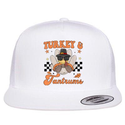 Cute Turkey & Tantrums Baby Boy Funny Thanksgiving Flat Bill Trucker Hat