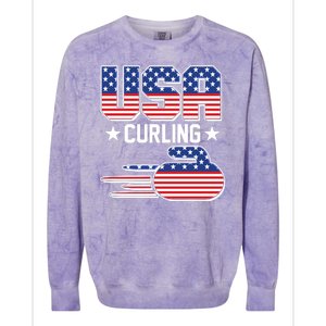 Cool Team USA Curling Flag Logo Sports Fan Colorblast Crewneck Sweatshirt