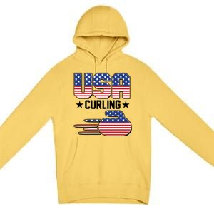 Cool Team USA Curling Flag Logo Sports Fan Premium Pullover Hoodie