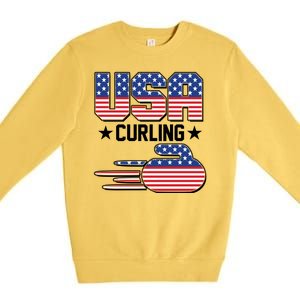 Cool Team USA Curling Flag Logo Sports Fan Premium Crewneck Sweatshirt