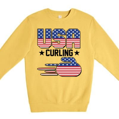 Cool Team USA Curling Flag Logo Sports Fan Premium Crewneck Sweatshirt