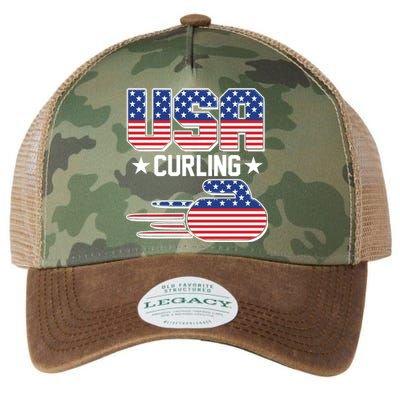 Cool Team USA Curling Flag Logo Sports Fan Legacy Tie Dye Trucker Hat