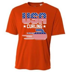 Cool Team USA Curling Flag Logo Sports Fan Cooling Performance Crew T-Shirt